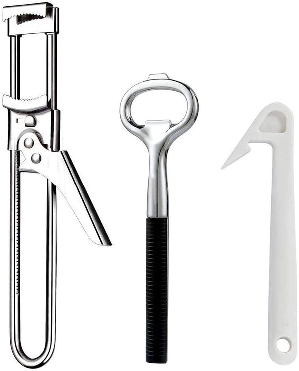 LPOW 3 Pcs Bottle Openers Kit Beer Bottle Opener Stainless Steel Adjustable Jar Opener Ring Pull Can Opener Bartender Bottle Opener for Senior with Arthritic Hands